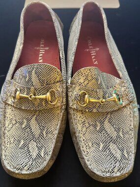EUC Cole Haan Snakeskin Print Leather Bit Loafers Driver Flats 7.5B